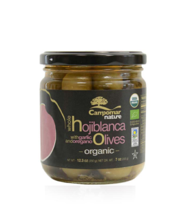 Organic Hojiblanca Olives Marinated with Garlic and Oregano (CASE OF 12)